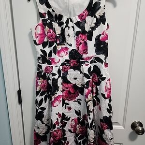 White House Black Market White Dress with Pink and Black Floral Print